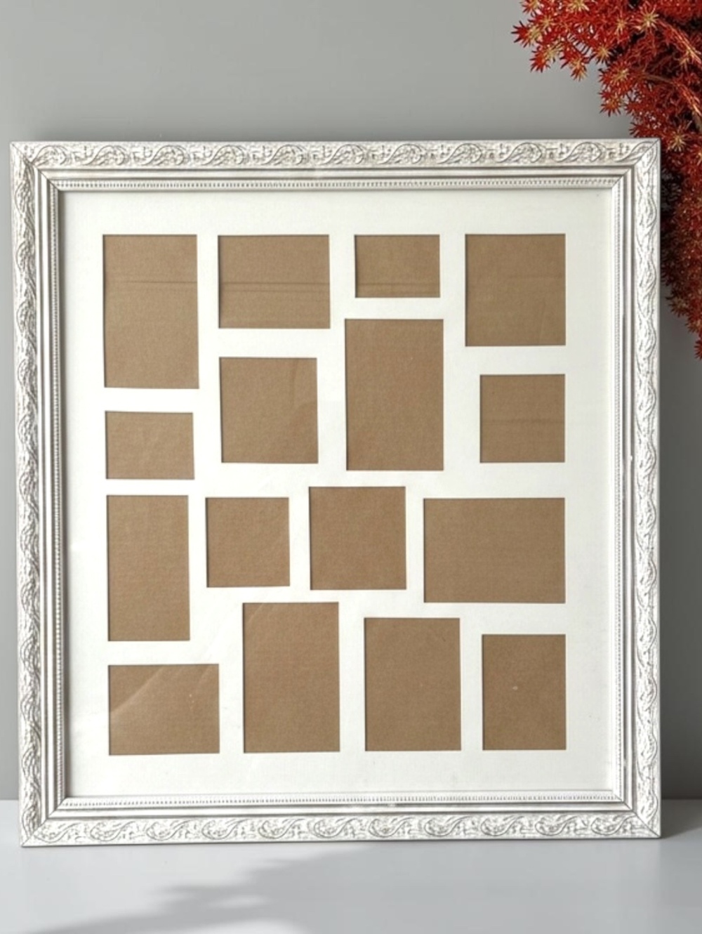 Vintage Multi-Opening Ornate White Picture Frame
